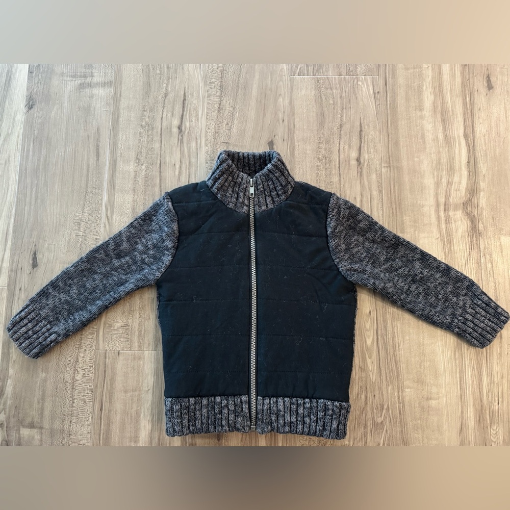 Cat & Jack Toddler Sherpa Lined Sweater Jacket Black Gray Zip Up Coat Size 2T